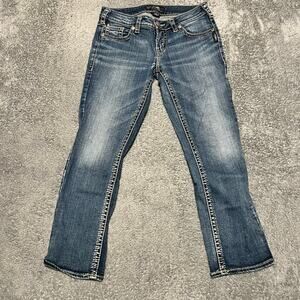 Silver Jeans Womens 27 (29x25) Aiko Capri Straight Blue Denim Pants Western